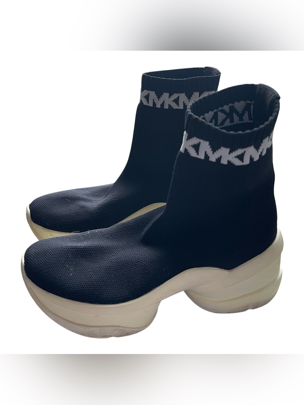 MK Olympia Stretch Knit Sneaker Boot, Black Upper, Chunky Rubber Sole, 7M